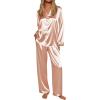 Ekouaer Silk Satin Pajamas for Women Button Down Pjs Set Long Sleeve Loungewear 2 Piece Wide Leg Sleepwear(Champagne)