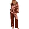 Ekouaer Silk Satin Pajamas for Women Button Down Pjs Set Long Sleeve Loungewear 2 Piece Wide Leg Sleepwear(Clay)
