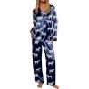 Ekouaer Silk Satin Pajamas for Women Button Down Pjs Set Long Sleeve Loungewear 2 Piece Wide Leg Sleepwear(Navy Zebra)