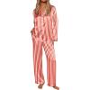 Ekouaer Silk Satin Pajamas for Women Button Down Pjs Set Long Sleeve Loungewear 2 Piece Wide Leg Sleepwear(Red White Stripe)