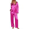 Ekouaer Silk Satin Pajamas for Women Button Down Pjs Set Long Sleeve Loungewear 2 Piece Wide Leg Sleepwear(Rose Red)