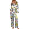 Ekouaer Silk Satin Pajamas for Women Button Down Pjs Set Long Sleeve Loungewear 2 Piece Wide Leg Sleepwear(Yellow Chrysanthemum)