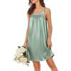 Ekouaer Silky Satin Nightgown for Women Sleeveless Sleepwear Tank O Neck Night Shirts Pleated Sleepshirt Casual Dress S-3XL(Light Green)