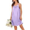 Ekouaer Silky Satin Nightgown for Women Sleeveless Sleepwear Tank O Neck Night Shirts Pleated Sleepshirt Casual Dress S-3XL(Lilac)