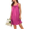 Ekouaer Silky Satin Nightgown for Women Sleeveless Sleepwear Tank O Neck Night Shirts Pleated Sleepshirt Casual Dress S-3XL(Rose Red)