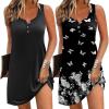 Ekouaer Tank Nightgowns for Women 2 Pack Sexy Night Gown Sleeveless Sleepwear Soft Sleep Dress Button Sleepshirt(Black+black Floral)
