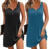 Ekouaer Tank Nightgowns for Women 2 Pack Sexy Night Gown Sleeveless Sleepwear Soft Sleep Dress Button Sleepshirt(Black+blue Green)