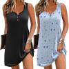 Ekouaer Tank Nightgowns for Women 2 Pack Sexy Night Gown Sleeveless Sleepwear Soft Sleep Dress Button Sleepshirt(Black+blue Moon)