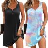 Ekouaer Tank Nightgowns for Women 2 Pack Sexy Night Gown Sleeveless Sleepwear Soft Sleep Dress Button Sleepshirt(Black+blue Tie-dye)