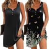 Ekouaer Tank Nightgowns for Women 2 Pack Sexy Night Gown Sleeveless Sleepwear Soft Sleep Dress Button Sleepshirt(Black+floral Black)