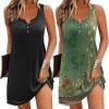 Ekouaer Tank Nightgowns for Women 2 Pack Sexy Night Gown Sleeveless Sleepwear Soft Sleep Dress Button Sleepshirt(Black+green Floral)