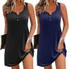 Ekouaer Tank Nightgowns for Women 2 Pack Sexy Night Gown Sleeveless Sleepwear Soft Sleep Dress Button Sleepshirt(Black+navy Blue)