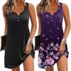 Ekouaer Tank Nightgowns for Women 2 Pack Sexy Night Gown Sleeveless Sleepwear Soft Sleep Dress Button Sleepshirt(Black+purple Floral)