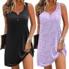 Ekouaer Tank Nightgowns for Women 2 Pack Sexy Night Gown Sleeveless Sleepwear Soft Sleep Dress Button Sleepshirt(Black+purple Star)