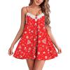 Ekouaer Women Lace Nightgown Sexy Spaghetti Strap Cami Sleeveless Chemise Sleepwear Sleep Dress(Christmas Print)