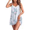 Ekouaer Women Lace Nightgown Sexy Spaghetti Strap Cami Sleeveless Chemise Sleepwear Sleep Dress(Green Leaf and Flower)