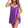 Ekouaer Women Lace Nightgown Sexy Spaghetti Strap Cami Sleeveless Chemise Sleepwear Sleep Dress(Lavender Purple)