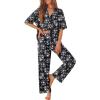 Ekouaer Women Pajamas Set Button Down Sleepwear Short Sleeve Pjs Soft Comfy Nightwear with Long Pants S-XXL(Black Flower)