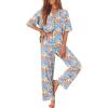 Ekouaer Women Pajamas Set Button Down Sleepwear Short Sleeve Pjs Soft Comfy Nightwear with Long Pants S-XXL(Blue Flower)