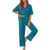 Ekouaer Women Pajamas Set Button Down Sleepwear Short Sleeve Pjs Soft Comfy Nightwear with Long Pants S-XXL(Blue Green)