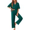Ekouaer Women Pajamas Set Button Down Sleepwear Short Sleeve Pjs Soft Comfy Nightwear with Long Pants S-XXL(Dark Green)