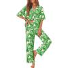 Ekouaer Women Pajamas Set Button Down Sleepwear Short Sleeve Pjs Soft Comfy Nightwear with Long Pants S-XXL(Green Leaves)