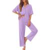 Ekouaer Women Pajamas Set Button Down Sleepwear Short Sleeve Pjs Soft Comfy Nightwear with Long Pants S-XXL(Light Purple)