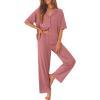 Ekouaer Women Pajamas Set Button Down Sleepwear Short Sleeve Pjs Soft Comfy Nightwear with Long Pants S-XXL(Old Rose)