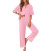Ekouaer Women Pajamas Set Button Down Sleepwear Short Sleeve Pjs Soft Comfy Nightwear with Long Pants S-XXL(Pink)
