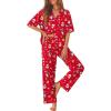Ekouaer Women Pajamas Set Button Down Sleepwear Short Sleeve Pjs Soft Comfy Nightwear with Long Pants S-XXL(Red Santa)