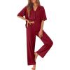 Ekouaer Women Pajamas Set Button Down Sleepwear Short Sleeve Pjs Soft Comfy Nightwear with Long Pants S-XXL(Wine Red)
