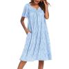 Ekouaer Women’s House Dress with Pockets(Blue White Floral)