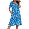 Ekouaer Women’s House Dress with Pockets(Blue White Leaf)