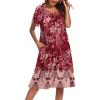 Ekouaer Women’s House Dress with Pockets(Floral Dark Red)