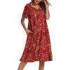 Ekouaer Women’s House Dress with Pockets(Red Floral)