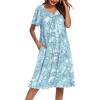 Ekouaer Women’s House Dress with Pockets(Turquoise Floral)