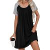Ekouaer Women’s Nightgown Short Sleeve Sleepwear Comfy Sleepshirts Pleated Scoopneck Nightshirt S-XXXL(Black1)