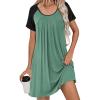 Ekouaer Women’s Nightgown Short Sleeve Sleepwear Comfy Sleepshirts Pleated Scoopneck Nightshirt S-XXXL(Celadon1)