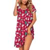 Ekouaer Women’s Nightgown Short Sleeve Sleepwear Comfy Sleepshirts Pleated Scoopneck Nightshirt S-XXXL(Christmas Penguin Red)