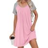 Ekouaer Women’s Nightgown Short Sleeve Sleepwear Comfy Sleepshirts Pleated Scoopneck Nightshirt S-XXXL(Dark Pink21)