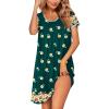 Ekouaer Women’s Nightgown Short Sleeve Sleepwear Comfy Sleepshirts Pleated Scoopneck Nightshirt S-XXXL(Green Daisy)
