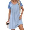 Ekouaer Women’s Nightgown Short Sleeve Sleepwear Comfy Sleepshirts Pleated Scoopneck Nightshirt S-XXXL(Light Blue1)