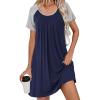 Ekouaer Women’s Nightgown Short Sleeve Sleepwear Comfy Sleepshirts Pleated Scoopneck Nightshirt S-XXXL(Navy Blue1)