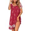 Ekouaer Women’s Nightgown Short Sleeve Sleepwear Comfy Sleepshirts Pleated Scoopneck Nightshirt S-XXXL(Red White Flower)