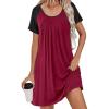 Ekouaer Women’s Nightgown Short Sleeve Sleepwear Comfy Sleepshirts Pleated Scoopneck Nightshirt S-XXXL(Wine Red1)