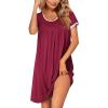 Ekouaer Women’s Nightgown Short Sleeve Sleepwear Comfy Sleepshirts Pleated Scoopneck Nightshirt S-XXXL(Winered)