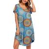 Ekouaer Womens Nightgown Soft Sleepwear Pleated Sleepshirt Sleep Dress Short Sleeve Nightdress S-3XL(Mandala)