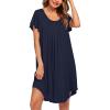 Ekouaer Womens Nightgown Soft Sleepwear Pleated Sleepshirt Sleep Dress Short Sleeve Nightdress S-3XL(Navy Blue)