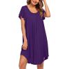 Ekouaer Womens Nightgown Soft Sleepwear Pleated Sleepshirt Sleep Dress Short Sleeve Nightdress S-3XL(Purple)