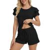 Ekouaer Womens Pajama Sets 2 Piece Ruffle Sleeves Top and Shorts Pjs Soft Sleepwear Casual Lounge Set with Pockets(Black)